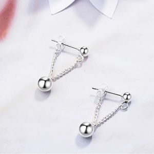 Silver Beaded Chain Ball Stud Earrings